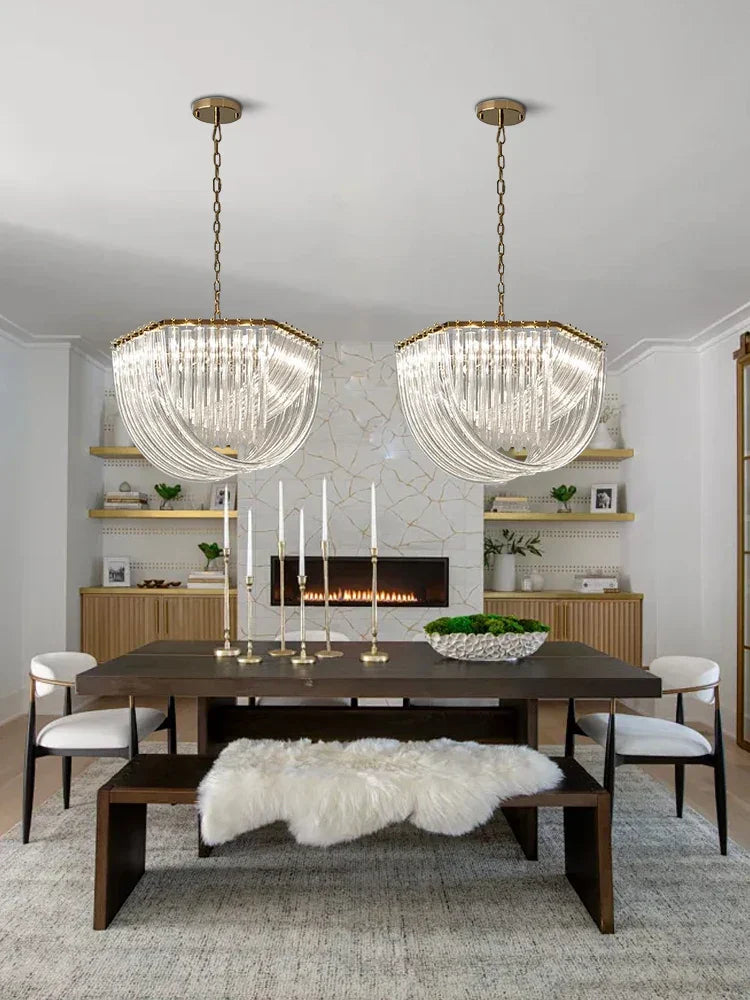 Modern Curved Glass Crystal Chandelier for Elegant Living Room & Dining Room Decor