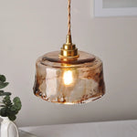 Amber Glass Pendant Light with Adjustable Wire for Dining Room and Kitchen