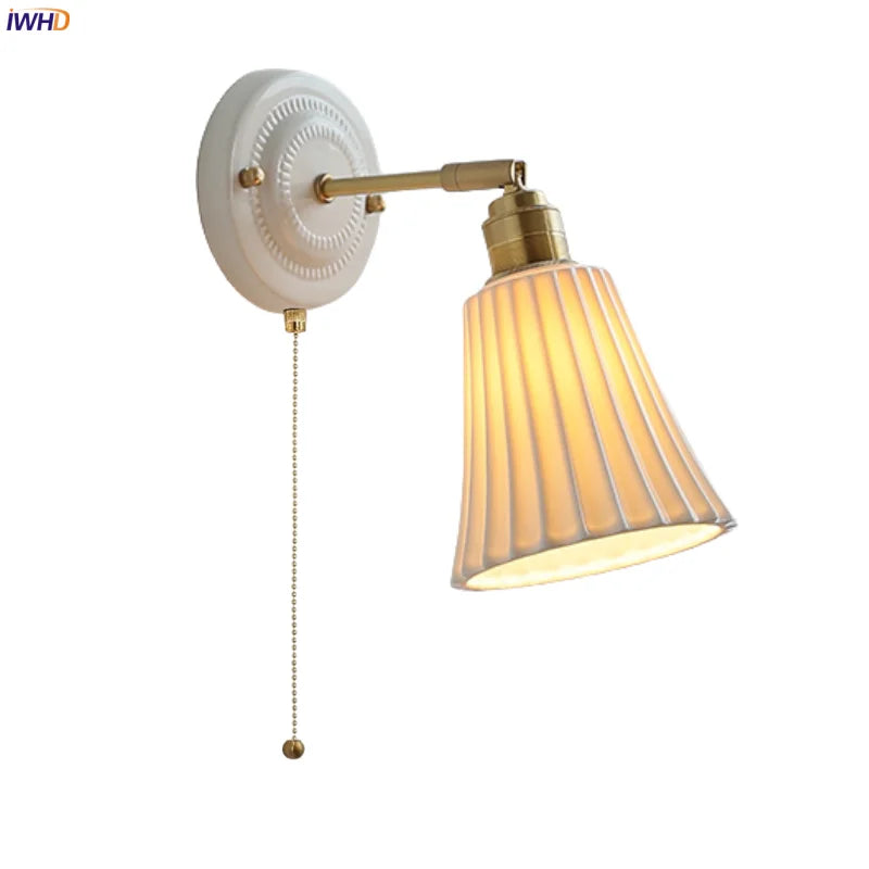 Pleats Ceramic LED Wall Light Bedroom Bathroom Mirror Bedside Lamp Copper