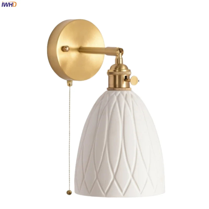 Afralia™ Nordic Ceramic LED Wall Sconce | Brass Wall Light Fixture for Living Room Bedroom