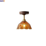 Amber Glass LED Ceiling Light Modern Wood Canopy Kids Room Fixture