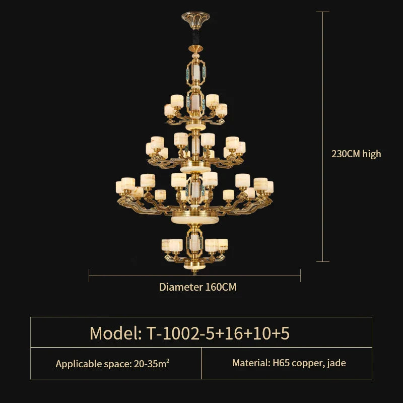 Natural Jade Chinese Chandelier for Living Room, Hotel, Restaurant, and Tea Room