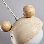 White Glass Ball Pendant Lights Yellow Travertine Wood Hang Lamp