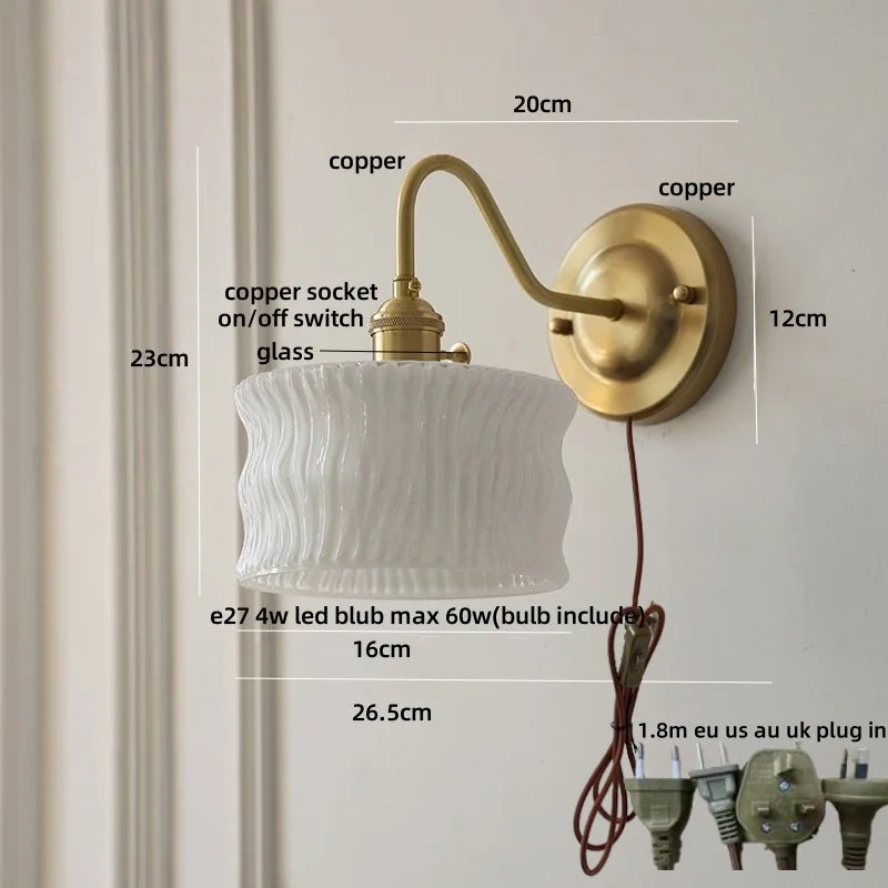 Clear Glass Wall Sconce LED Lights Modern Nordic Copper Bedside Lamp