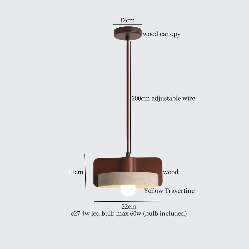 Wood Yellow Travertine LED Pendant Lights for Home Decor & Cafe