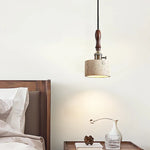 Afralia™ Wood Walnut LED Pendant Light Yellow Trivertine Stone Hanging Lamp