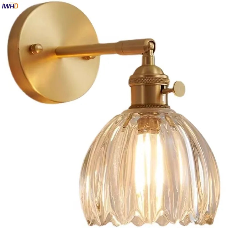 Clear Glass LED Wall Lights Up Down Rotate Copper Nordic Sconce Fixtures