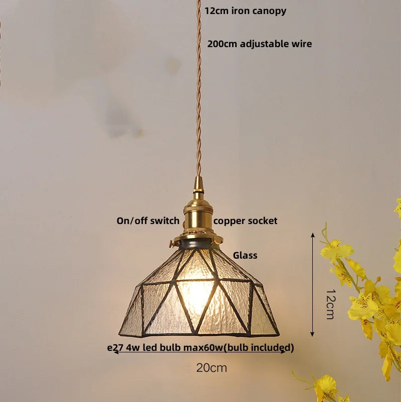 Brass Vintage LED Pendant Light Fixture Walnut Wood Glass Dining Room Lights