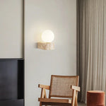 Natural Stone Wall Sconce with Glass Lampshade and LED Light