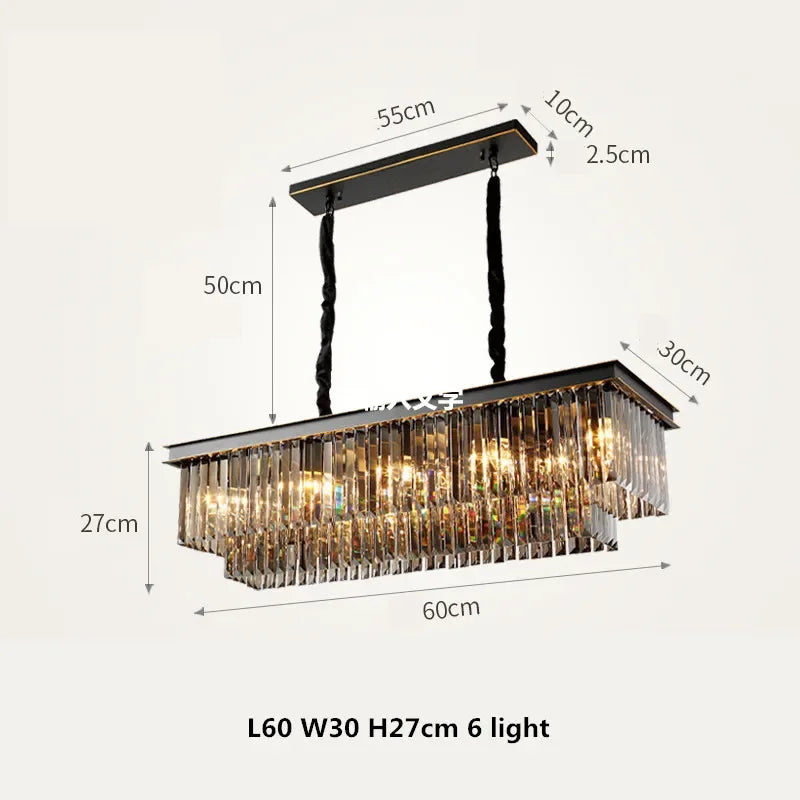Gold Black Metal Crystal Pendant Lights Chain Hanging LED Suspension Lamp Fixtures