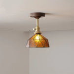 Amber Glass LED Ceiling Light Modern Wood Canopy Kids Room Fixture