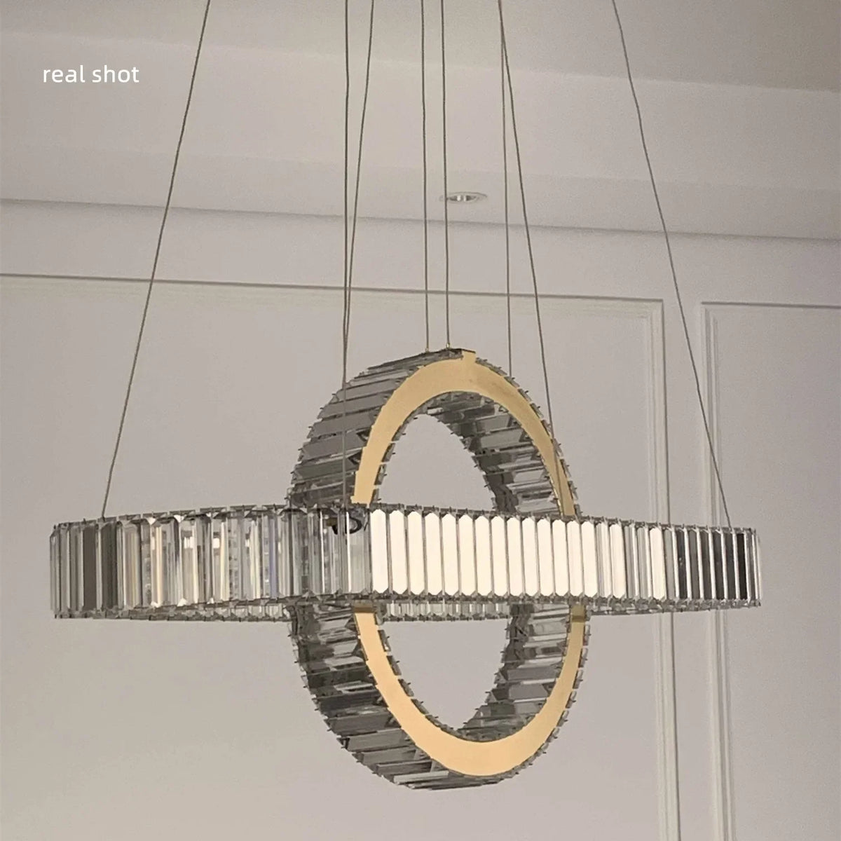 Afralia™ Oval Chrome Gold Steel LED Pendant Lights with Crystals - Dimmable Dining Room Hanging Lamp