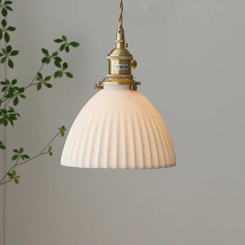 Wire Adjustable LED Pendant Light - Brass Knob Switch E27 Nordic Modern Ceramic Hang Lamp
