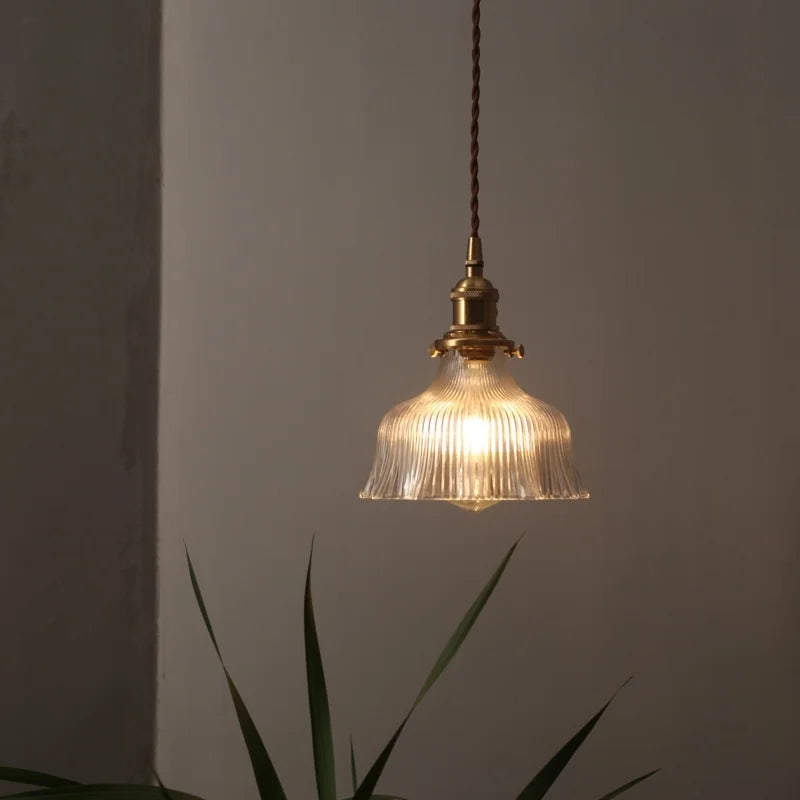 Afralia™ Vintage Flower LED Glass Brass Pendant Lighting