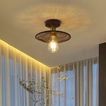 Nordic LED Ceiling Light Amber Glass Wood Brass Flush Mount Lamp