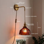Copper Glass Pull Chain LED Wall Sconce for Indoor Living Room Stairway Lighting