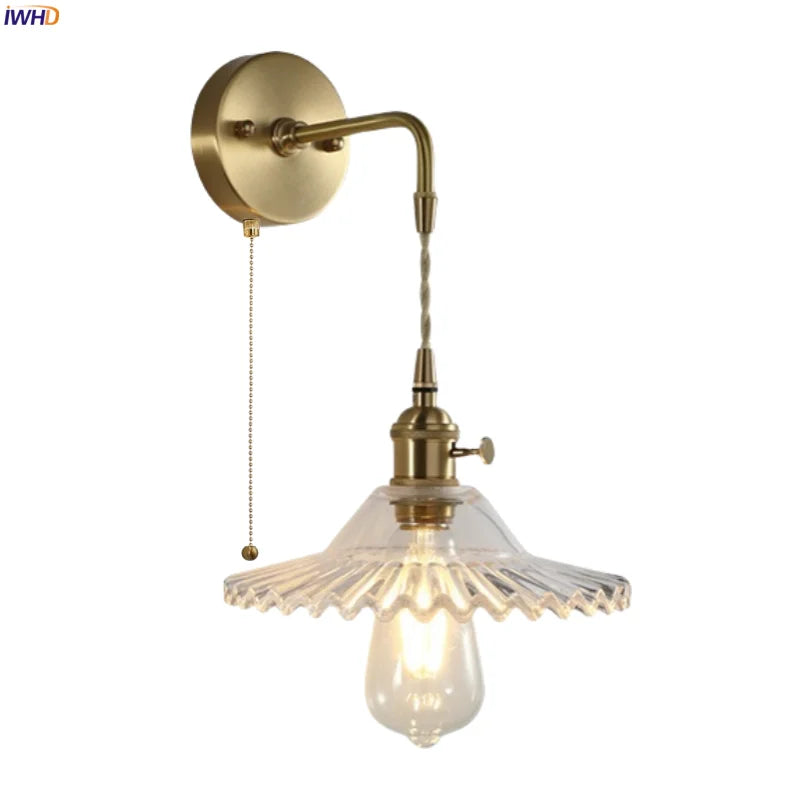Brass Glass LED Wall Sconce Light for Living Room, Bedroom, Bathroom