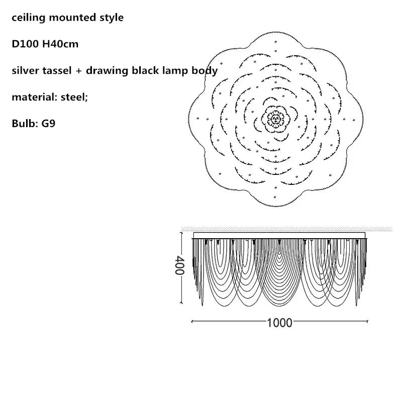 Tassel LED Pendant Light Tassel Lustre Silver Steel Foyer Fixture