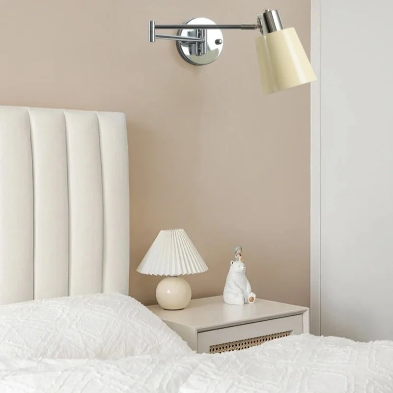 Cream LED Swing Arm Wall Lamp for Living Room Bedroom Mirror Stair Light