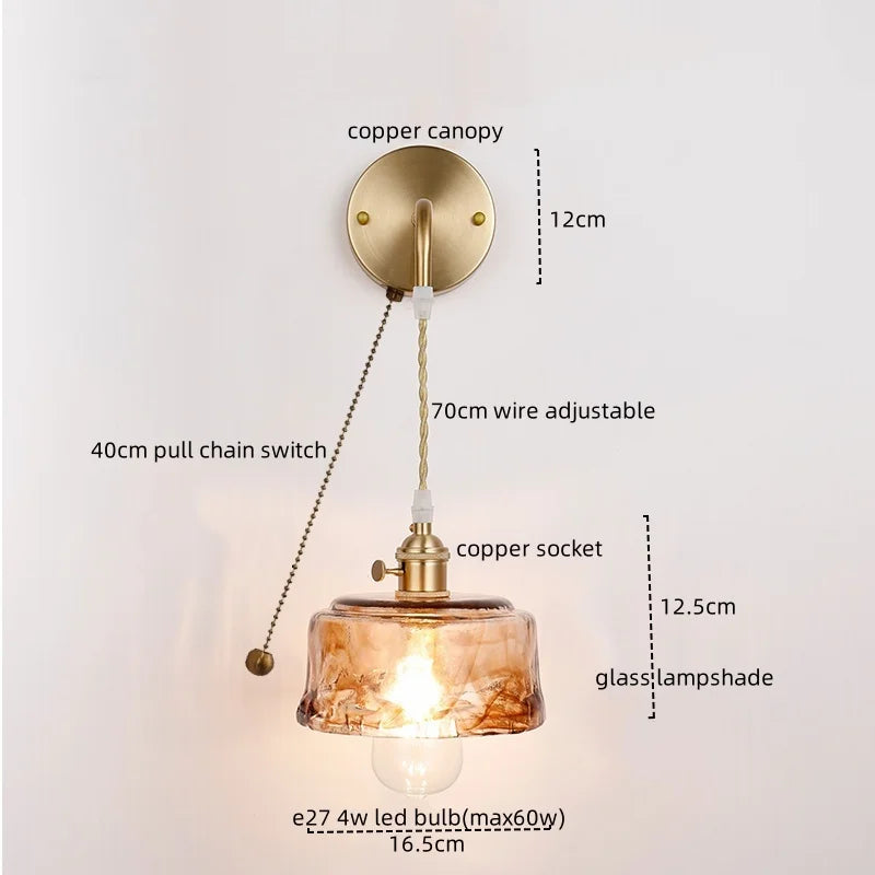 Copper Glass LED Wall Light for Modern Nordic Living Room Bedroom