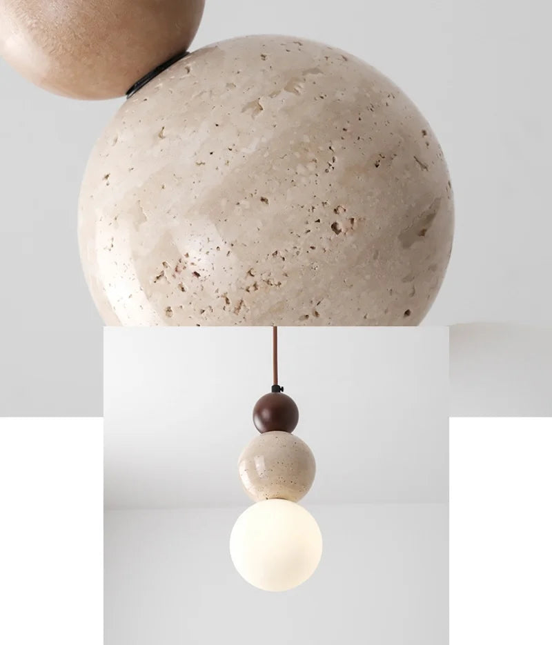 White Glass LED Wood Ball Pendant Light Fixture for Bedroom Living Room