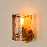 Amber Glass LED Wall Lamp for Bedroom Minimalistic Copper Lighting