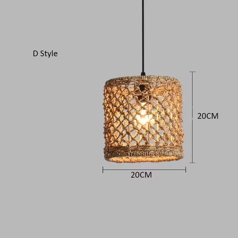 Hand-woven Natural Rattan Chandelier Pendant Light for Living Room Décor