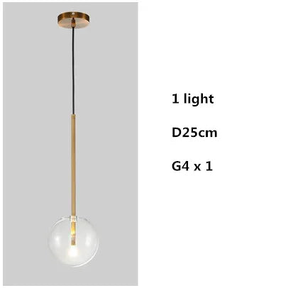 Clear Glass Globe LED Pendant Chandelier for Dining Room and Living Room