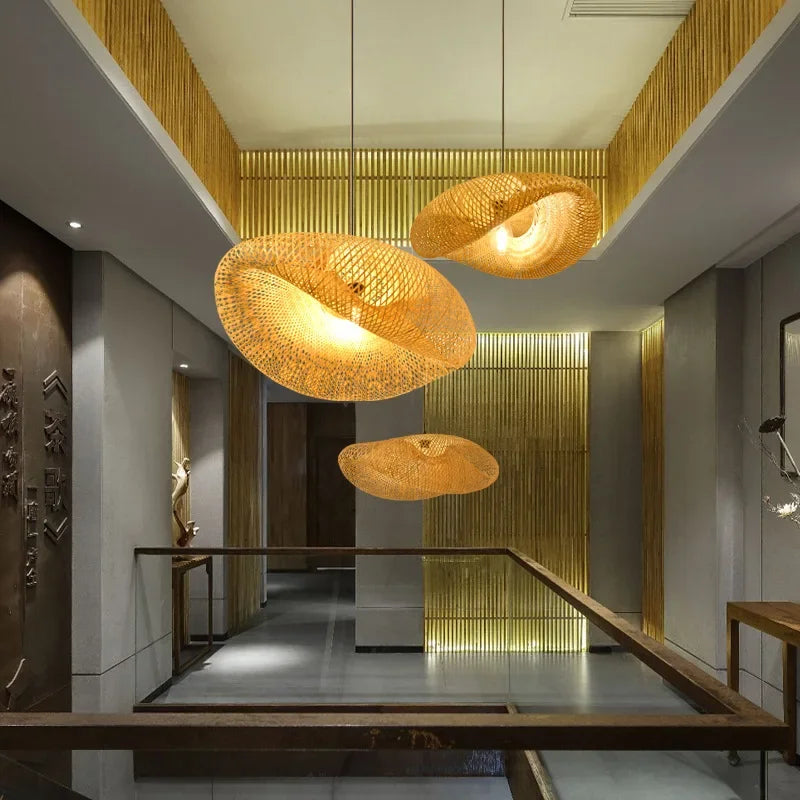 Bamboo Suspension Pendant Light Chandelier by for Kitchen Living Dining Room