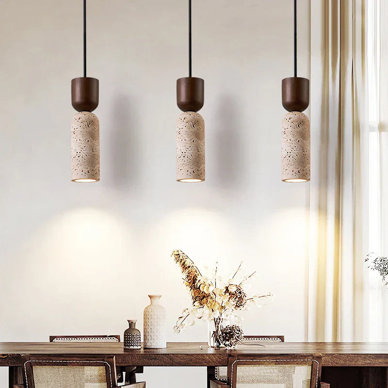 Yellow Travertine LED Pendant Light - Modern Wood Nordic Hanging Lamp