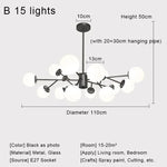 Nordic Black Glass Ball Ceiling Chandelier for Living Room Kitchen Bedroom Dining Home Décor