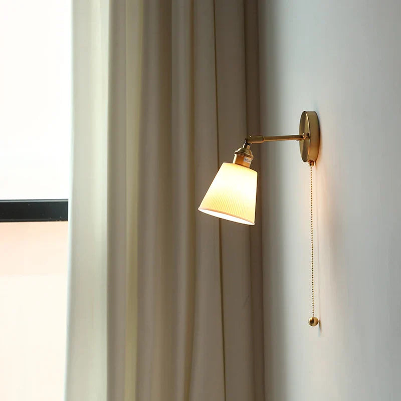 Afralia™ Ceramic LED Wall Light Striped White Modern Nordic Pull Chain Mirror Lamp