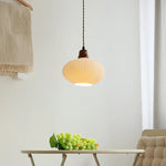 Nordic LED Pendant Light White Ceramic Walnut Wood Hanging Lamp