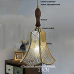 Walnut Wood & Copper Glass Pendant Light Fixture, LED Dining Room Luminaire