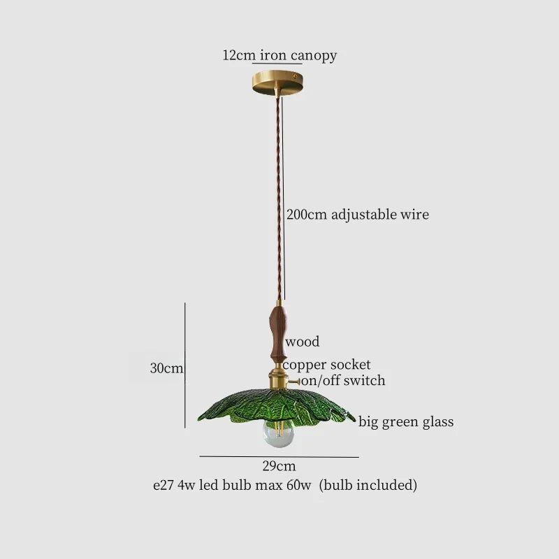 Copper Wood Glass LED Pendant Lamp - French Minimalist Design for Home Decor