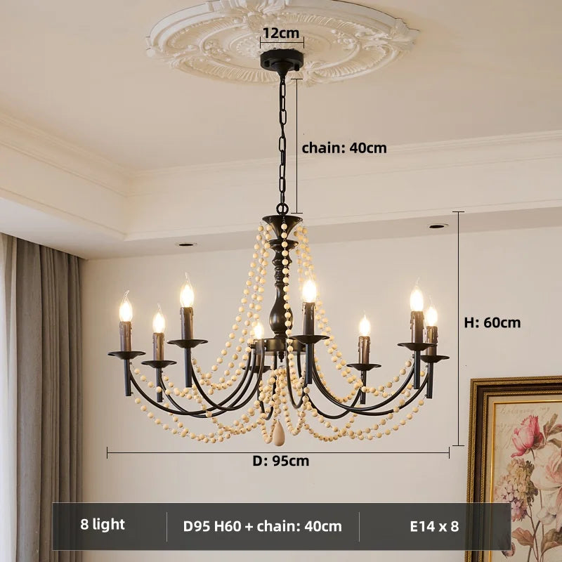 Retro Black Metal Candle Chandelier E14 LED Pendant Lights for Home Decor