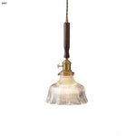 Glass LED Pendant Lamp Walnut Wood Copper Switch Nordic Hanging Light