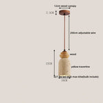 Afralia™ Round Wood LED Pendant Light | Yellow Travertine Stone | Wabi Sabi Home Decor