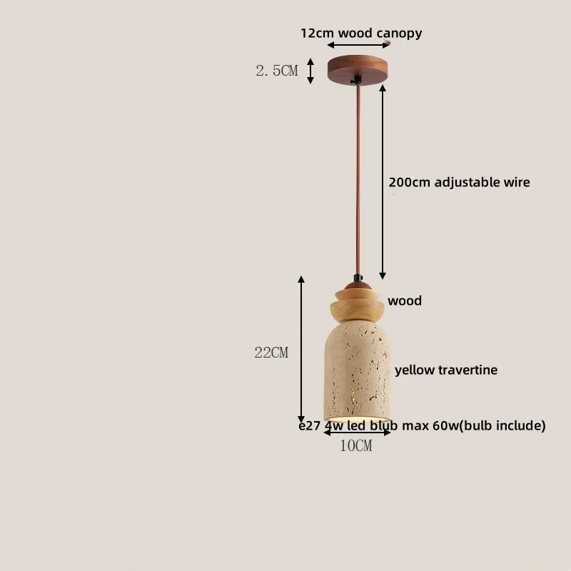 Afralia™ Natural Wood LED Pendant Lights Yellow Travertine for Bedroom, Kitchen, Bar