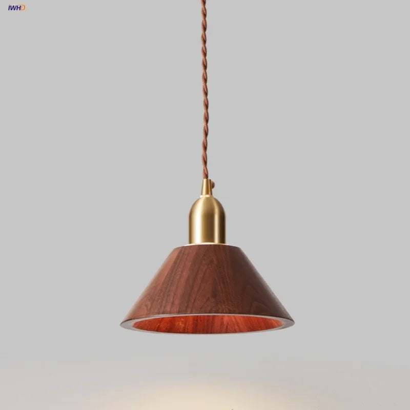 Copper Socket Walnut Wood LED Pendant Light Fixture for Dining Room