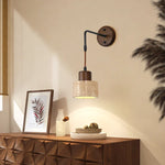 Wood Canopy LED Wall Sconce Yellow Travertine Stone Pull Chain Switch