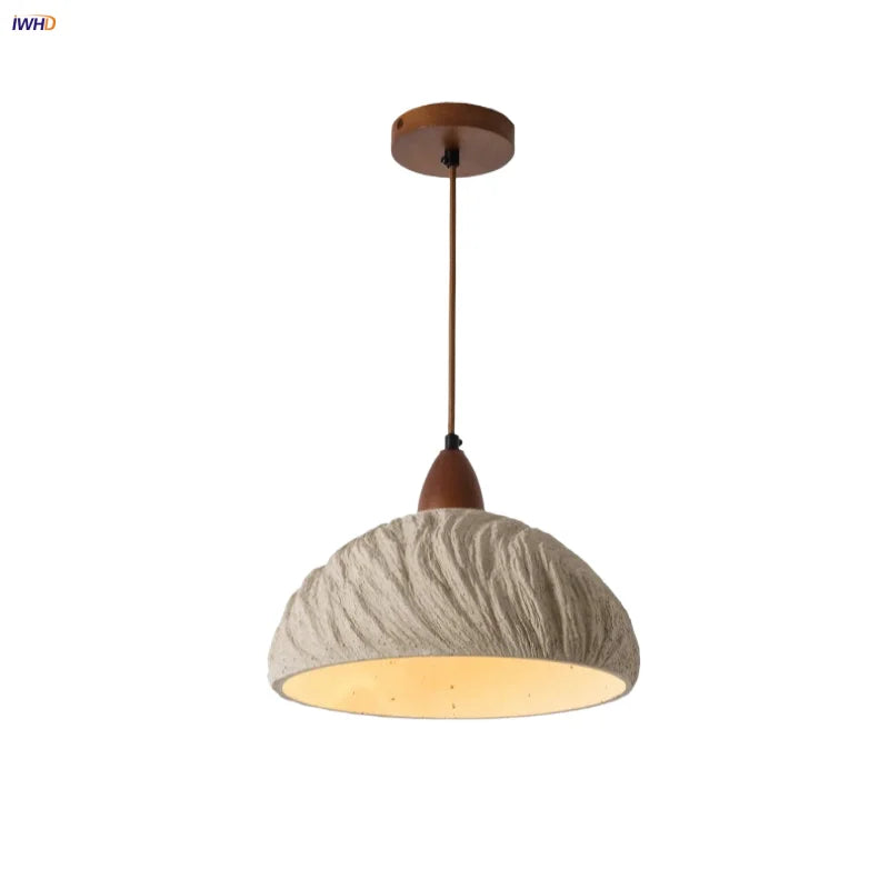 Wood Cement Pendant Light Fixture Adjustable LED Modern Nordic Hang Lamp