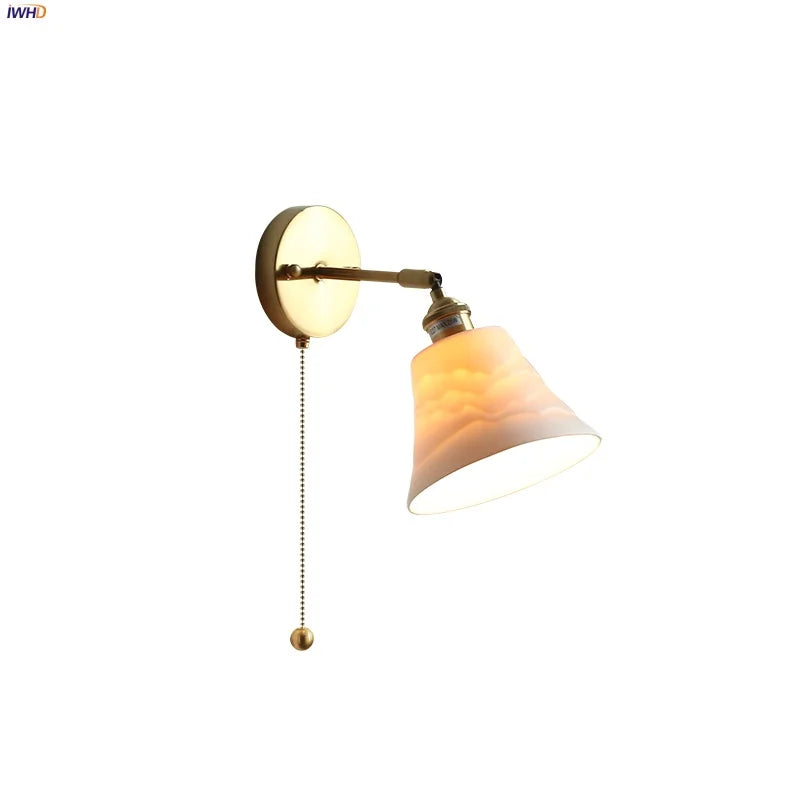 Nordic Ceramic LED Wall Light with Pull Chain Switch - Modern, Simple, Rotating
