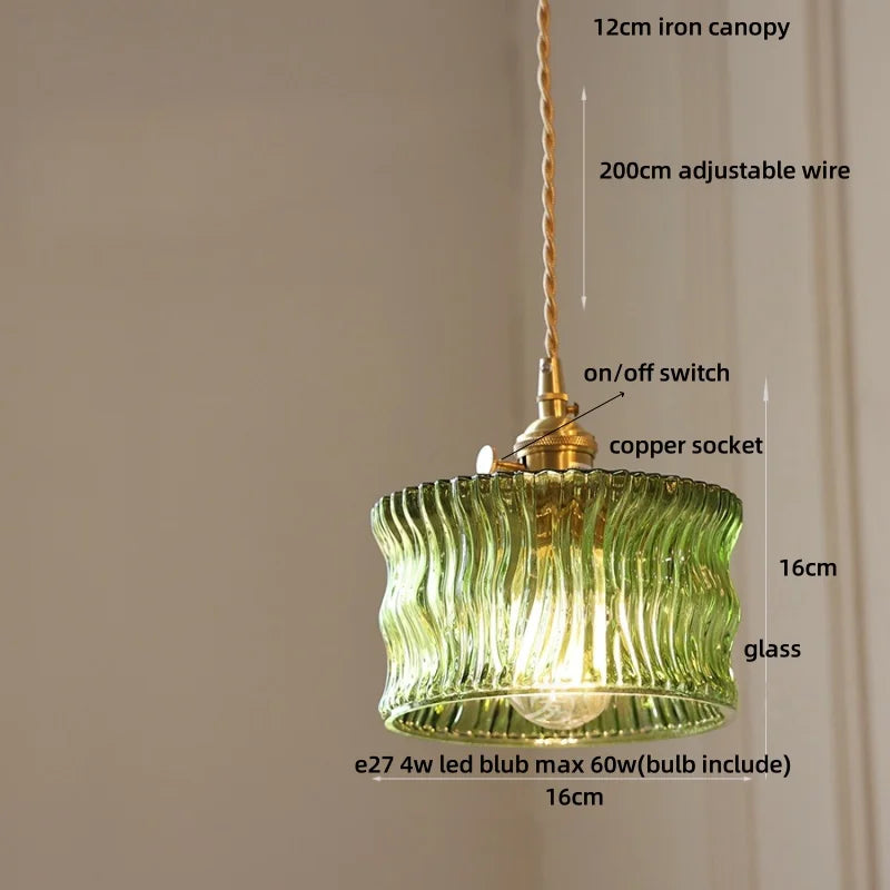 Afralia™ Amber Glass LED Pendant Light Modern Nordic Hanging Lamp