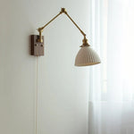 Ceramic Ball Brass Walnut Wood Wall Light with Pull Chain Switch
