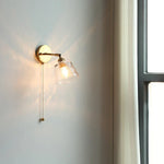 Copper LED Wall Lights with Glass Shade & Pull Chain Switch