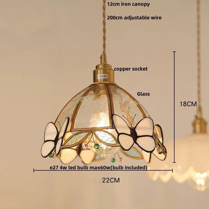 Nordic Pink Glass LED Pendant Light with Adjustable Brass Wire
