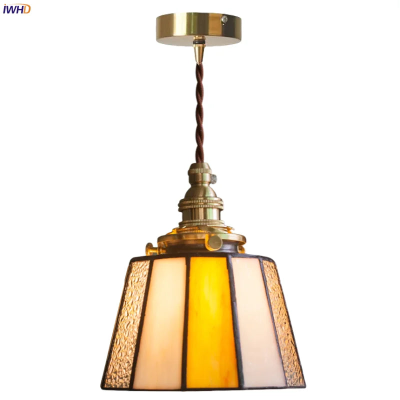Afralia™ Tiffany Brass Glass LED Pendant Lights for Home and Cafe Decor