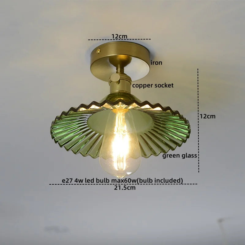 Amber Glass LED Ceiling Lights Modern Home Lighting Copper Socket