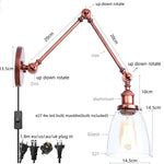 Adjustable Glass Swing Arm LED Wall Sconce with Pull Chain Switch